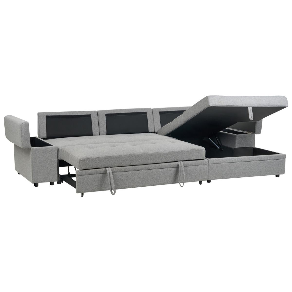 ECKSCHLAFSOFA 3-Sitzer Kunstleinen Grau mit Stauraum linksseitig Hrisey - Grau, Textil (293/161cm) - Beliani