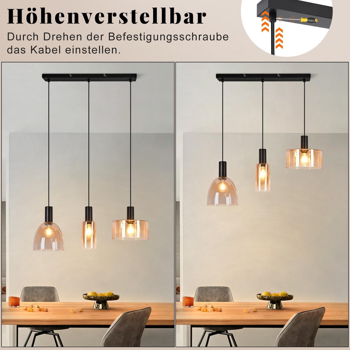 PENDELLEUCHTE Havyn 55/25/145 cm - Bernsteinfarben/Schwarz, Glas/Metall (55/25/145cm) - ZMH