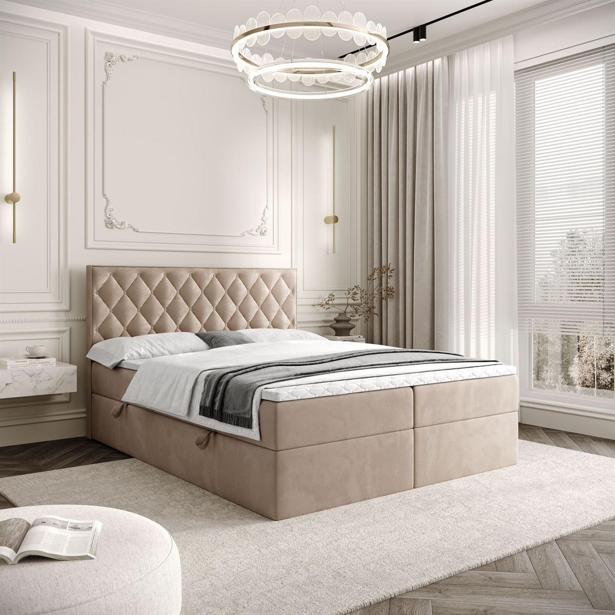 BOXSPRINGBETT INEZ mit Bettkasten mit Topper 140x200 cm Royal Velvet 170 - Beige, Textil - Lookway