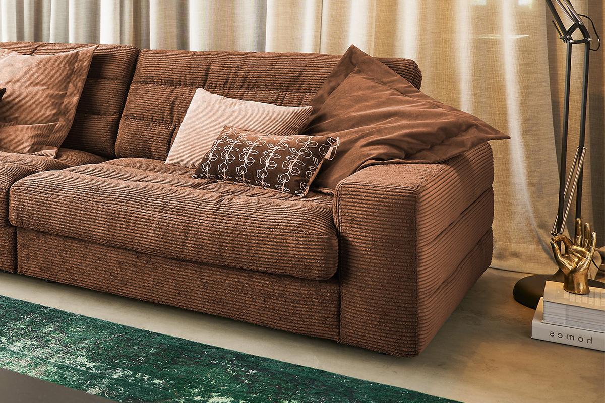 ECKSOFA XL LANA Braun Cord - Schwarz/Braun, Textil (416/205cm) - KAWOLA