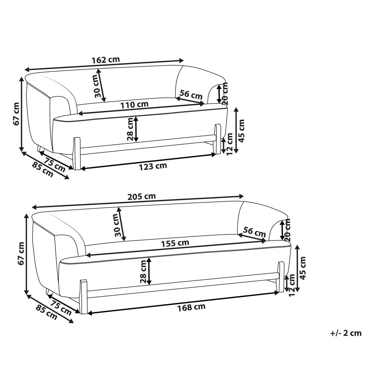 SOFA-SET 5-Sitzer Stoff Dunkelgrau Alnor - Dunkelgrau/Braun, Textil (205/67/85cm) - Beliani