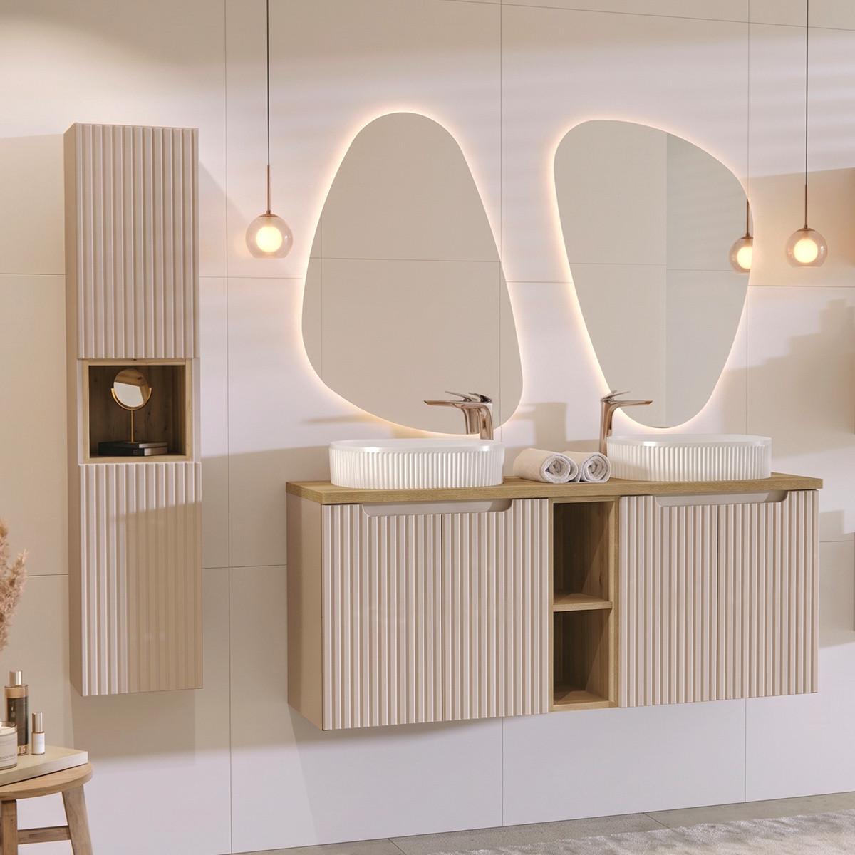 BADMÖBEL 140.4cm Riva 2er-Set Kaschmir und Holz - Beige, Holzwerkstoff (140.4/59.5/40cm) - Petits-meubles