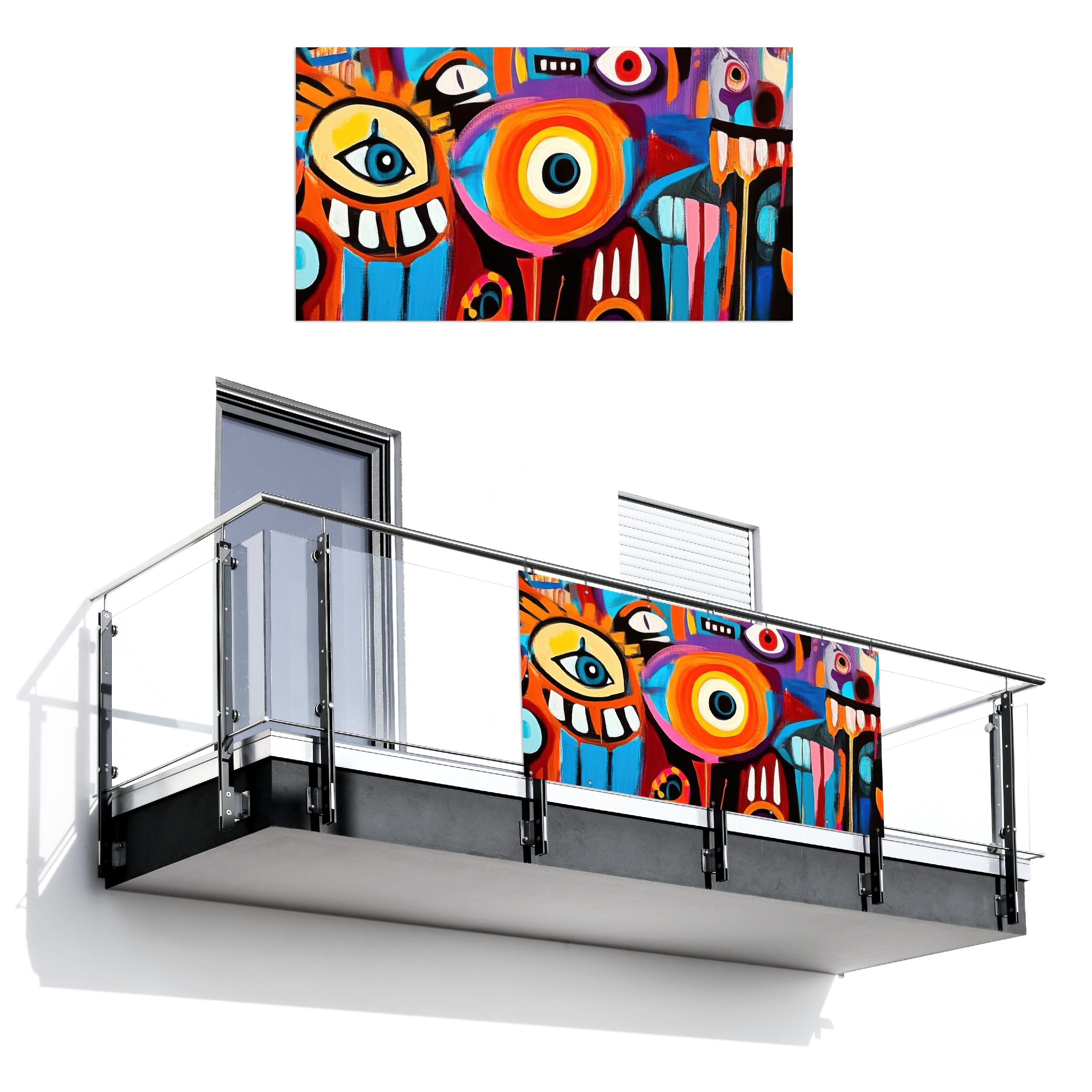 BALKON-SICHTSCHUTZ Abstrakt - Gesicht - Farbenfroh Witterungsbeständig 200x110 cm - Multicolor, Kunststoff (200/110cm) - MuchoWow