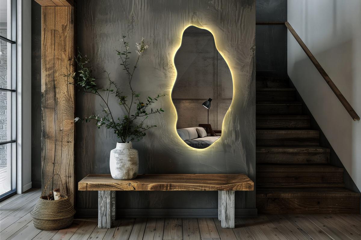 LED-SPIEGEL 40x80 cm Asymmetrisch Warmweiß 3000K - Gelb, Glas (40/80/0.4cm) - Wallfluent