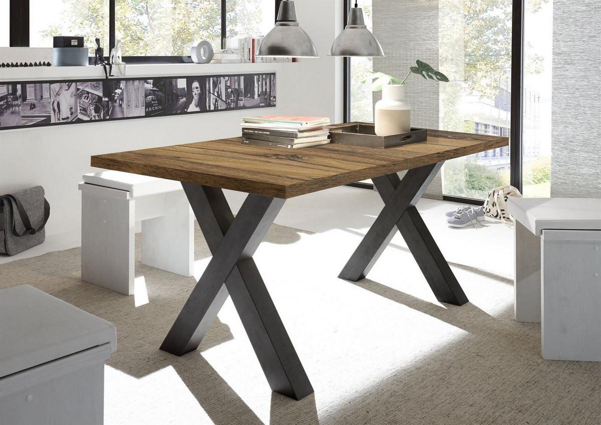 ESSTISCH ausziehbar Eike 7 160 x 90 x 75 Esszimmertisch Schwarzstahl/Plankeneiche - Alteiche, Holz (160/90/75cm) - 58aufmkessel