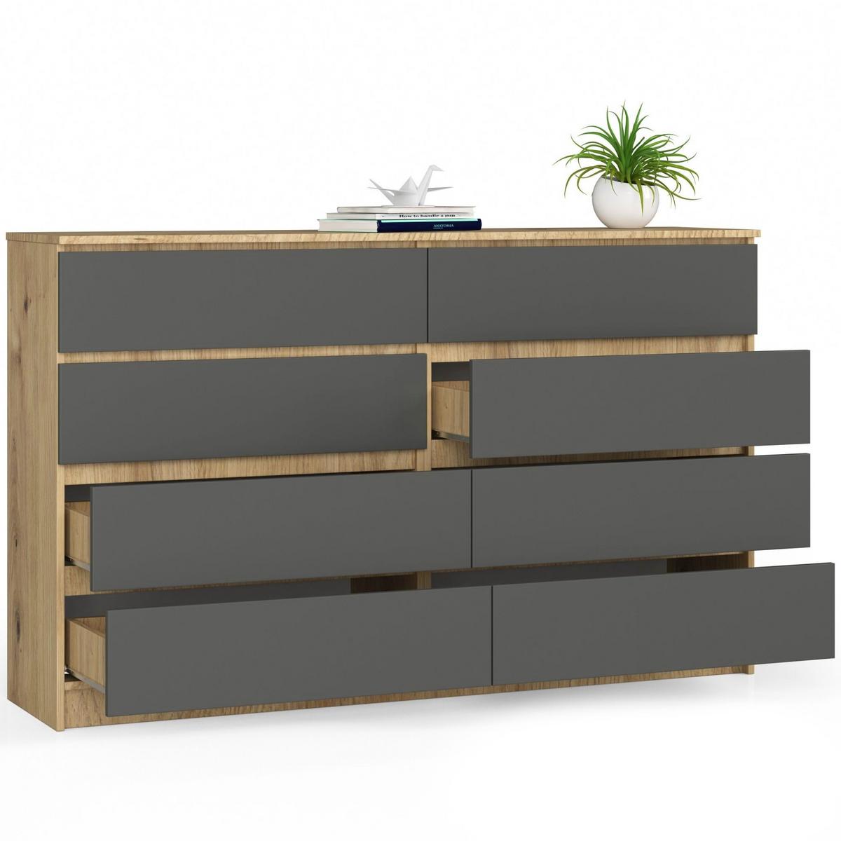KOMMODE Eiche Artisan, Graphit Grau 99/160/40 - Eiche Artisan, Holzwerkstoff (160/99/40cm) - RAUMHIRSCH FURNITURE