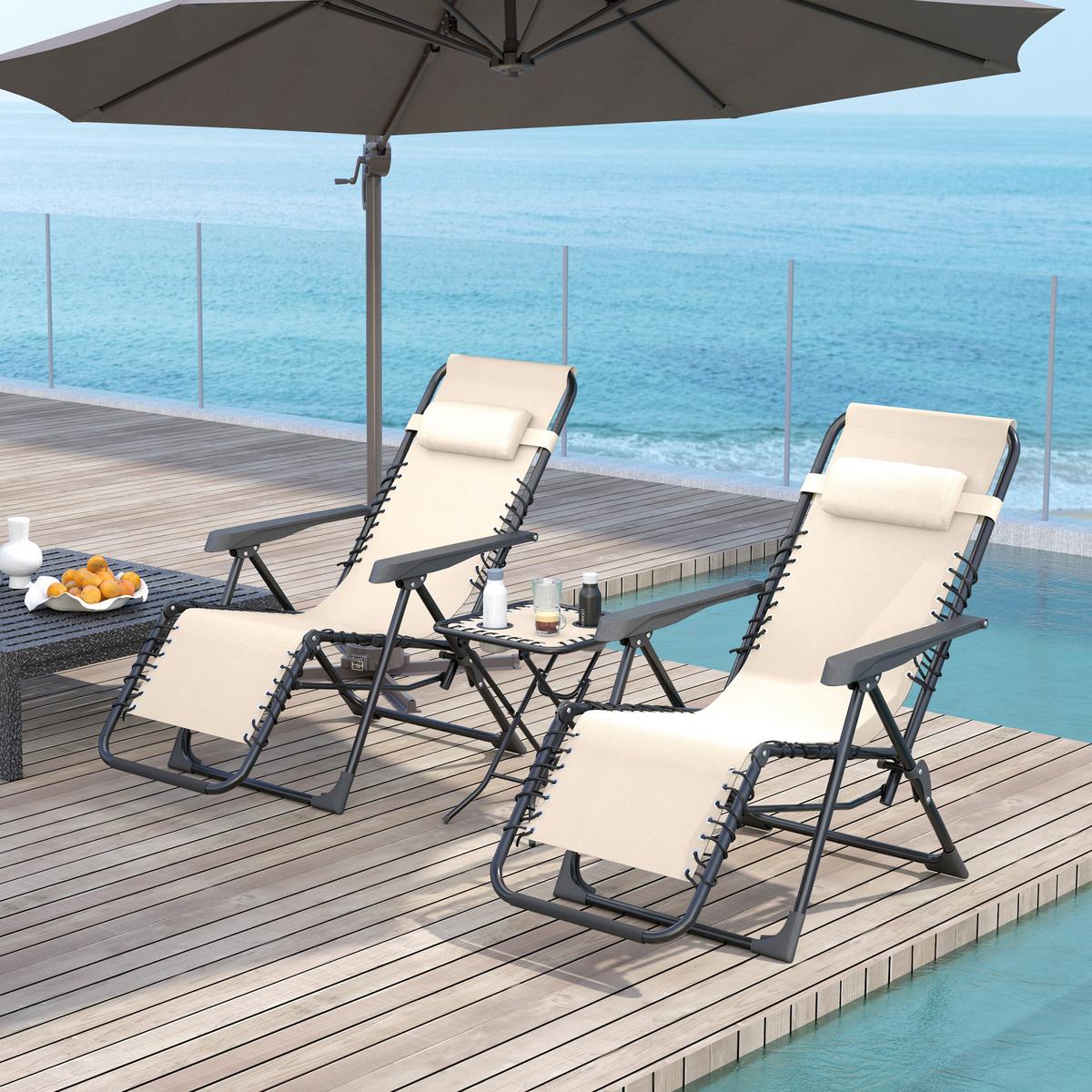 GARTENSTUHL-SET 3 TLG. mit Tisch Beige 90/56/110 cm - Beige, Metall (65/110/90cm) - Outsunny