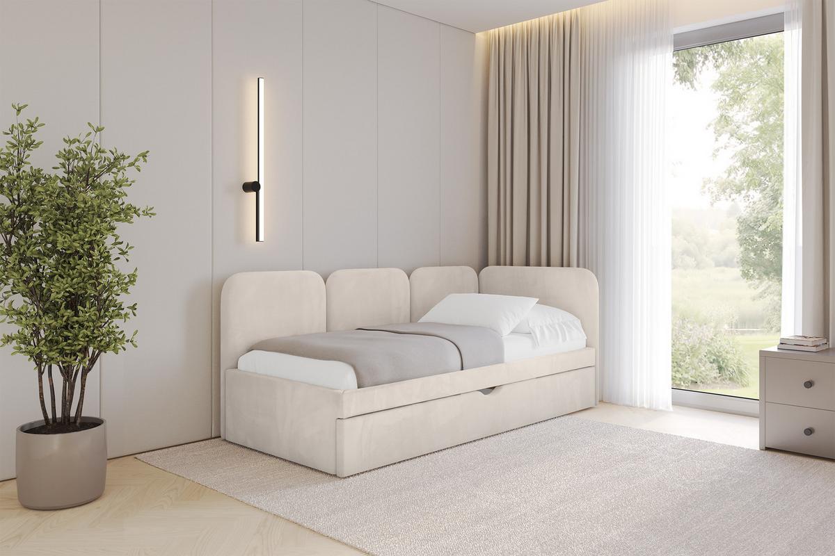 EINZELLBETT Jugendbett mit Bettkasten und Matratze H3/H4, Links - ALVY 100x200 Beige - Ecru, Holzwerkstoff/Textil (100/200cm) - ALTDECOR