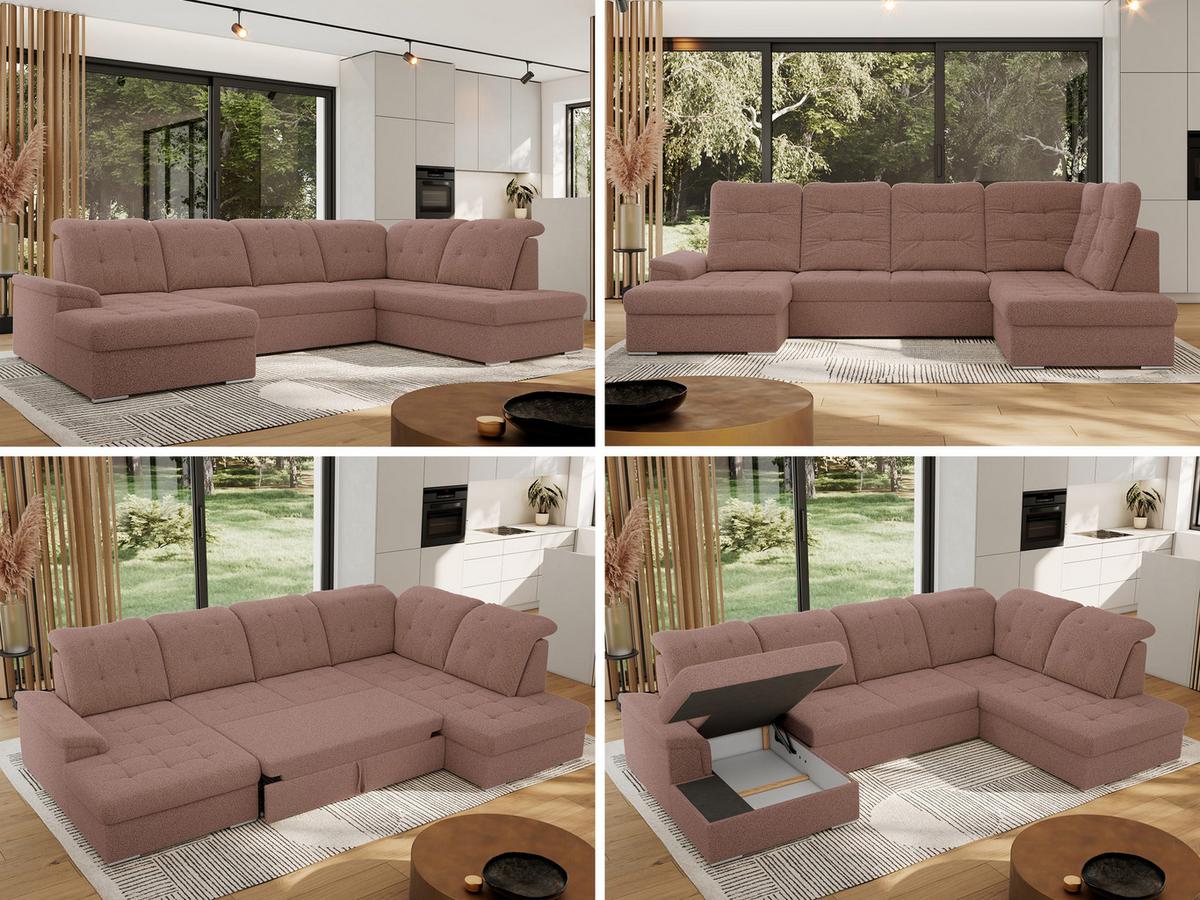 WOHNLANDSCHAFT MADRITO U - Rosa Boucle - Rechts - Silberfarben/Rosa, Textil/Metall (323/89/204cm) - MKS
