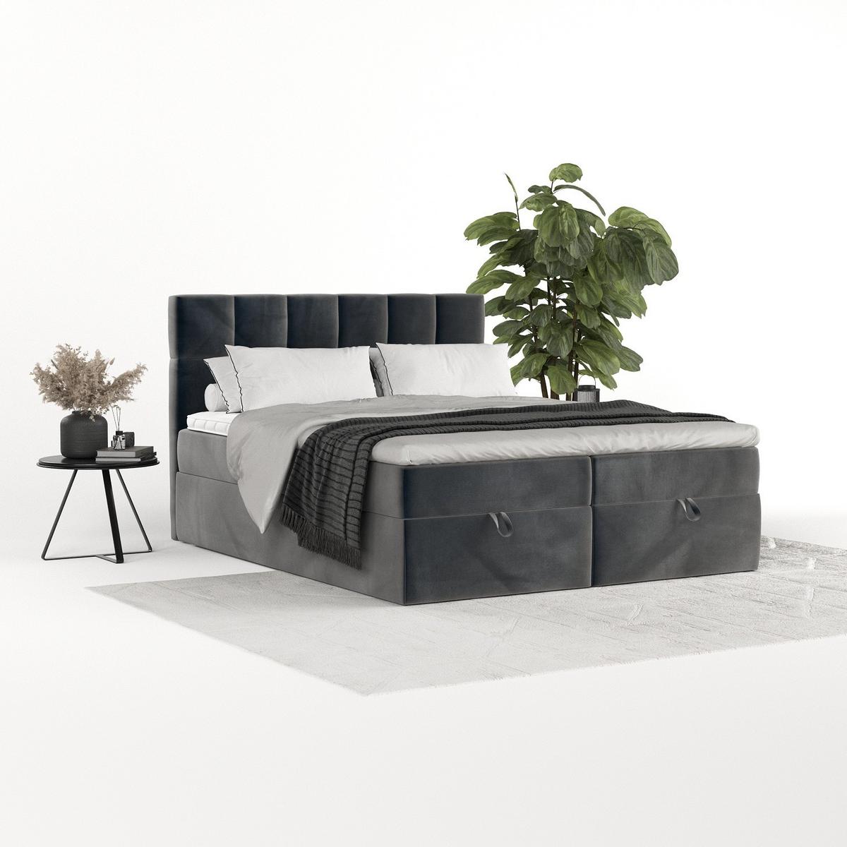 BOXBETT Savio 140/200 cm Anthrazit im Paros Stoff - Anthrazit/Schwarz, Holz/Holzwerkstoff (140/200cm) - AltaBeds