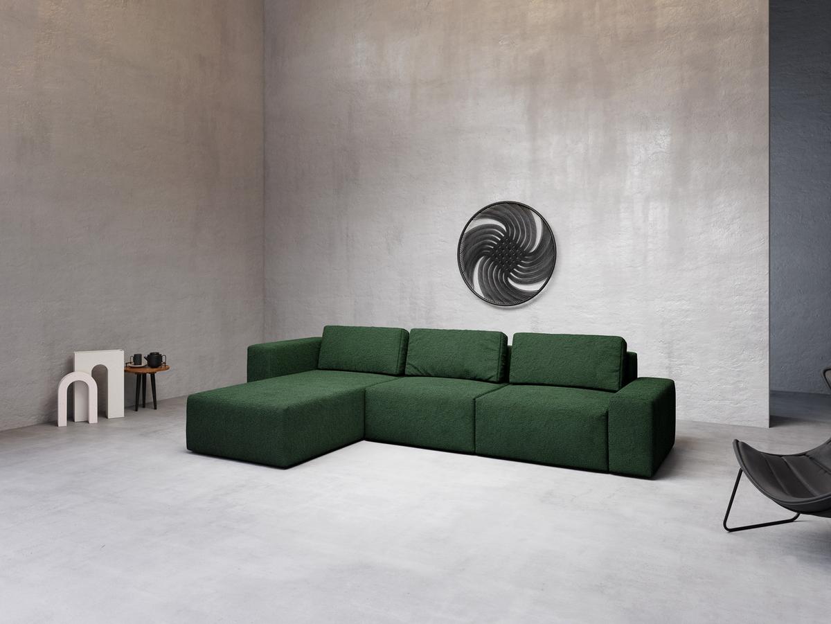 ECKSOFA L Form Arkleton Dunkelgrün 360/180/93 cm Links Stil & Komfort - Dunkelgrün/Schwarz, Kunststoff/Textil (180/360cm) - AX Living