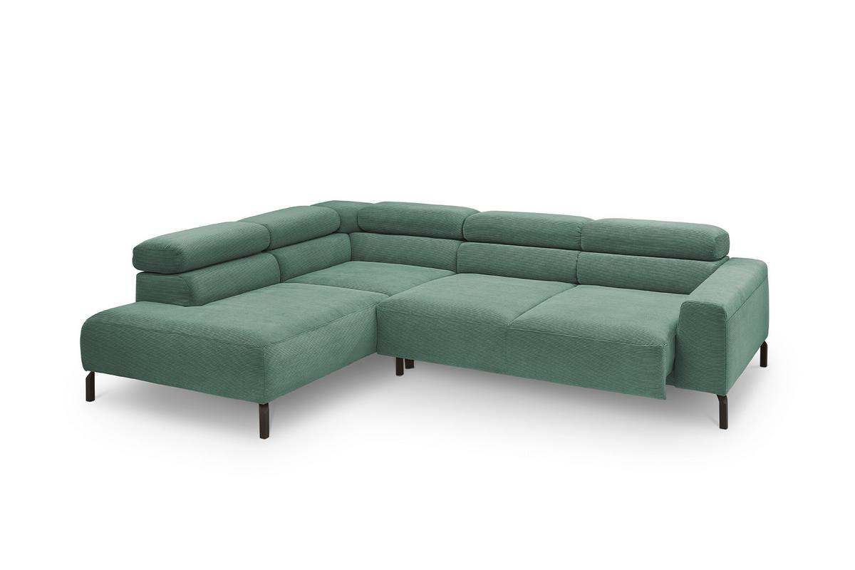 ECKSOFA MIT MOTORISCHEM SITZVORZUG DELIA Smaragdgrün Cord Relaxfunktion - Smaragdgrün/Schwarz, Textil/Metall (276/219cm) - KAWOLA
