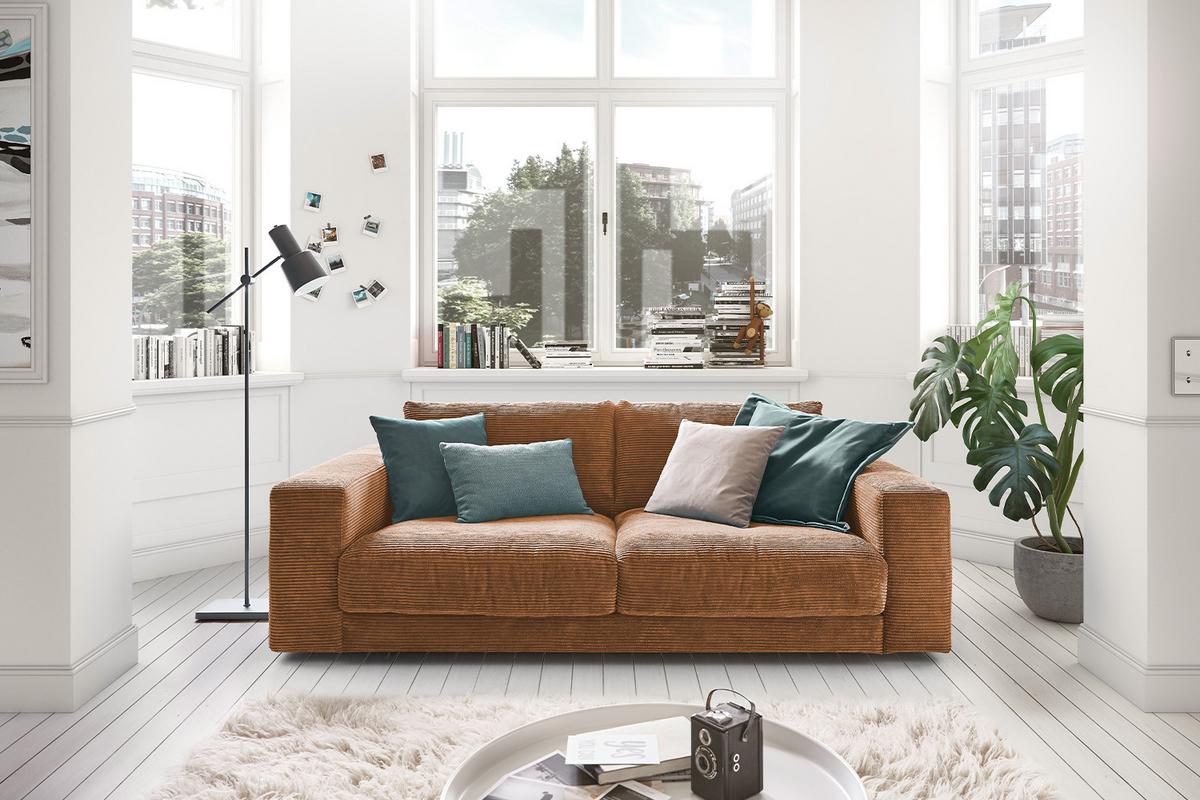 SOFA 2-SITZER MADELINE Braun Cord - Schwarz/Braun, Kunststoff/Textil (230/85/127cm) - KAWOLA