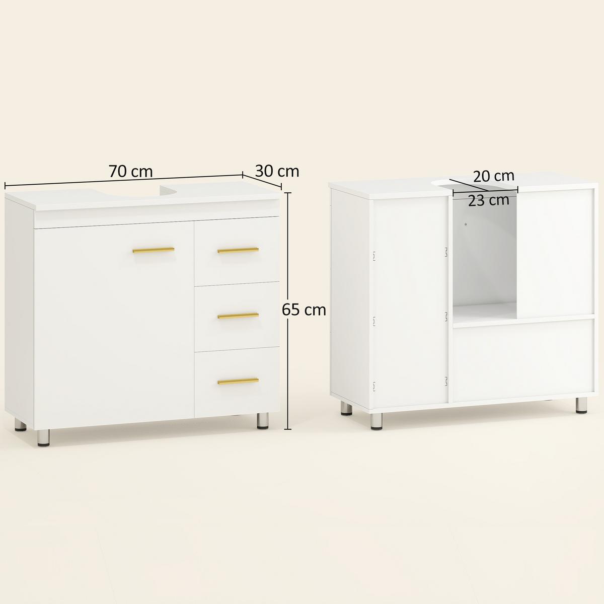 WASCHBECKENUNTERSCHRANK mit Schrankfach, 3 Schublade Weiß - Weiß, Holzwerkstoff (70/65/30cm) - HOMCOM
