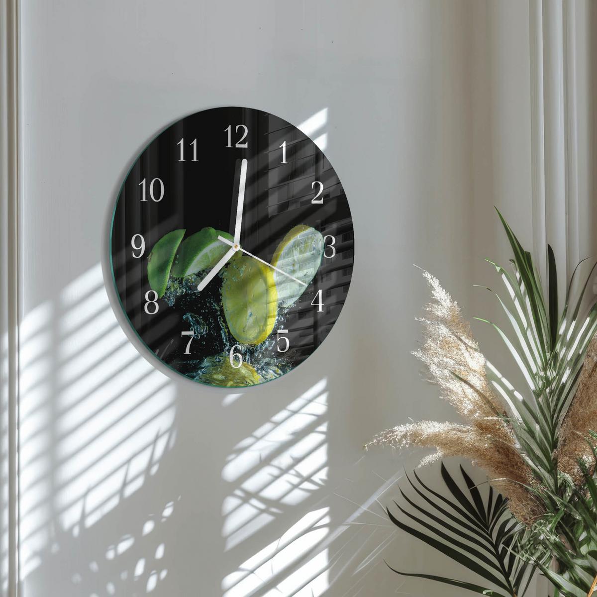 WANDUHR aus Glas Ø30 cm - Zitrone und Limette - Grün, Glas (30/30/0.4cm) - TULUP