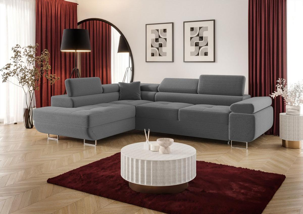ECKSOFA Monaro Mit Schlaffunktion - Grau, Holzwerkstoff/Textil (202/275cm) - Fun Möbel