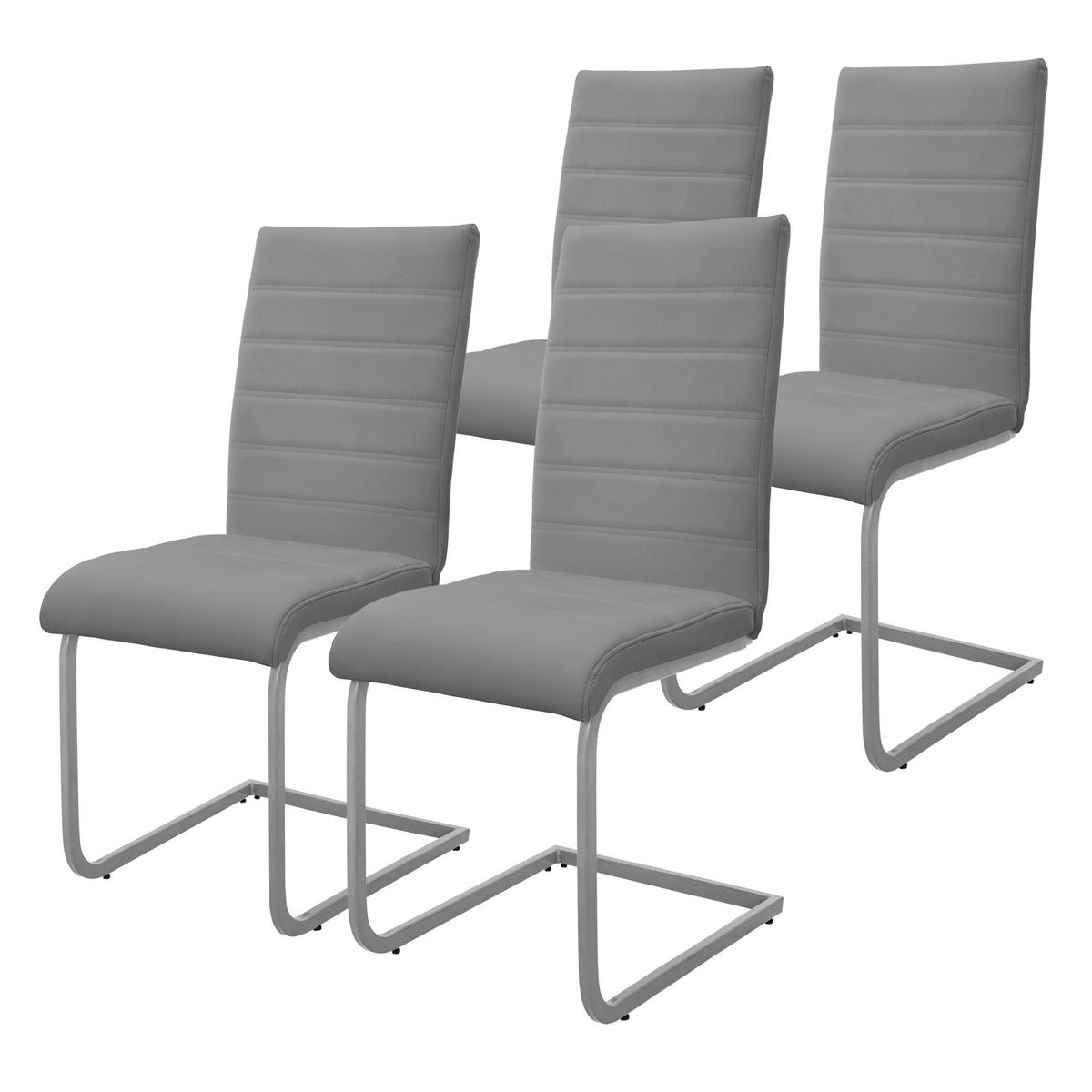 SCHWINGSTUHL 4er Set Grau Kunstleder - Silberfarben/Grau, Metall (40/102/57cm) - ML-DESIGN
