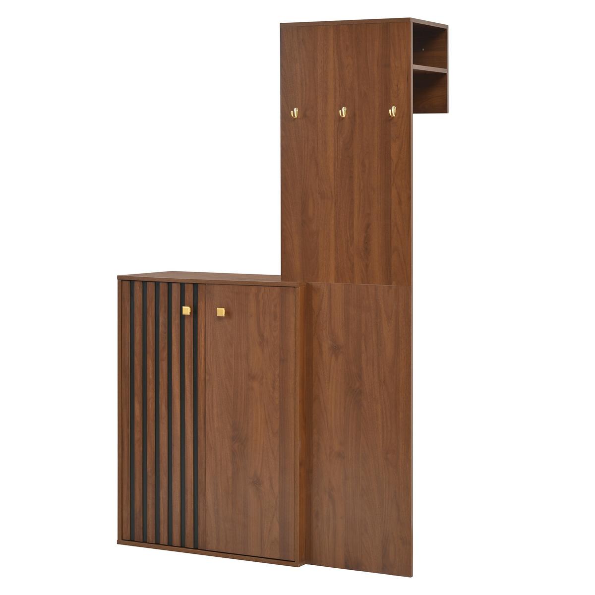 KOMPAKTGARDEROBE in Walnuss-Optik – mit Schuhschrank & Paneel - Walnussfarben, Holzwerkstoff (115/191.5/38.5cm) - Urban Meuble