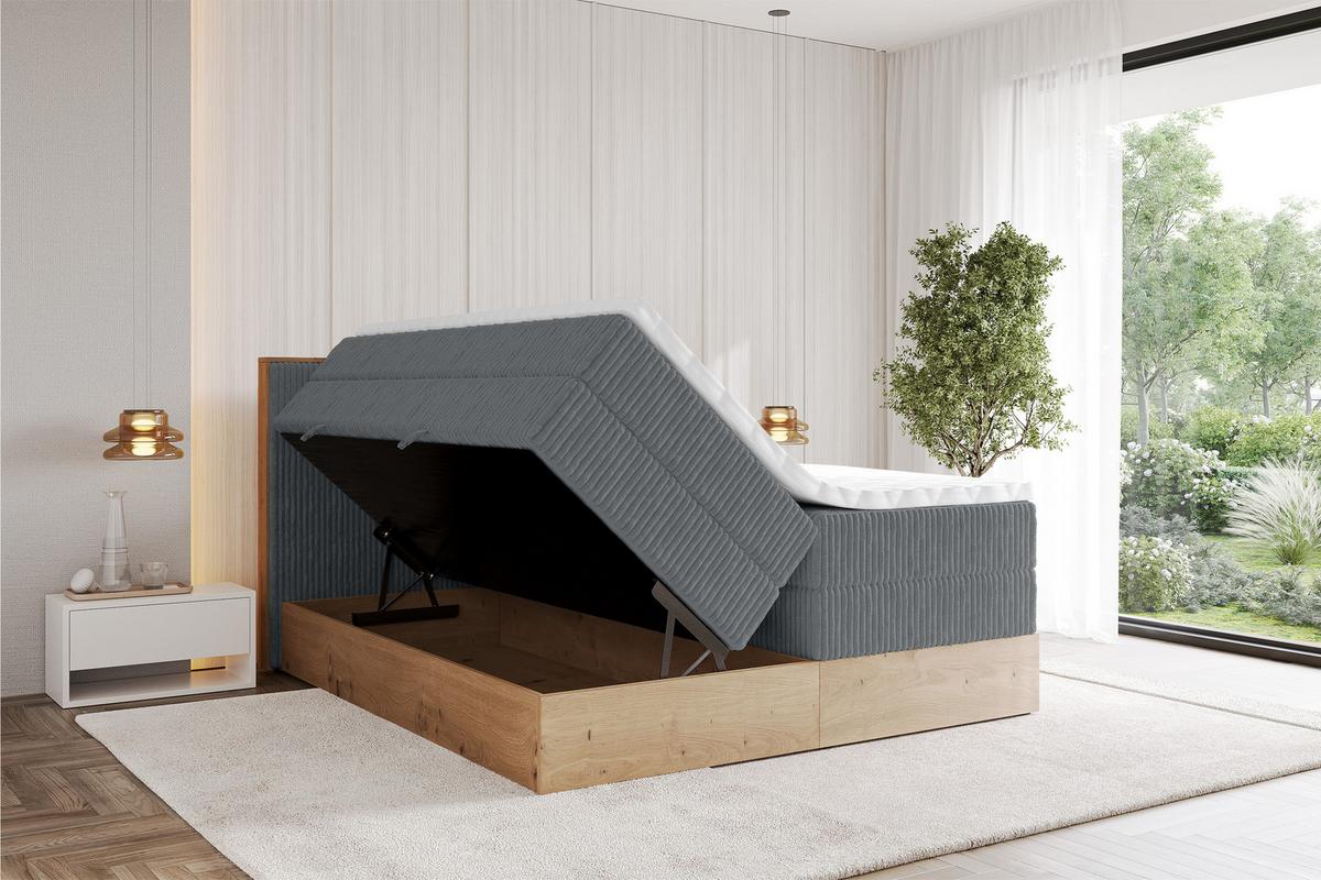 BOXSPRINGBETT LOLLI9 -KING 140x200 - H3/H4 Dunkelgrau - Dunkelgrau, Holzwerkstoff (140/200cm) - ALTDECOR