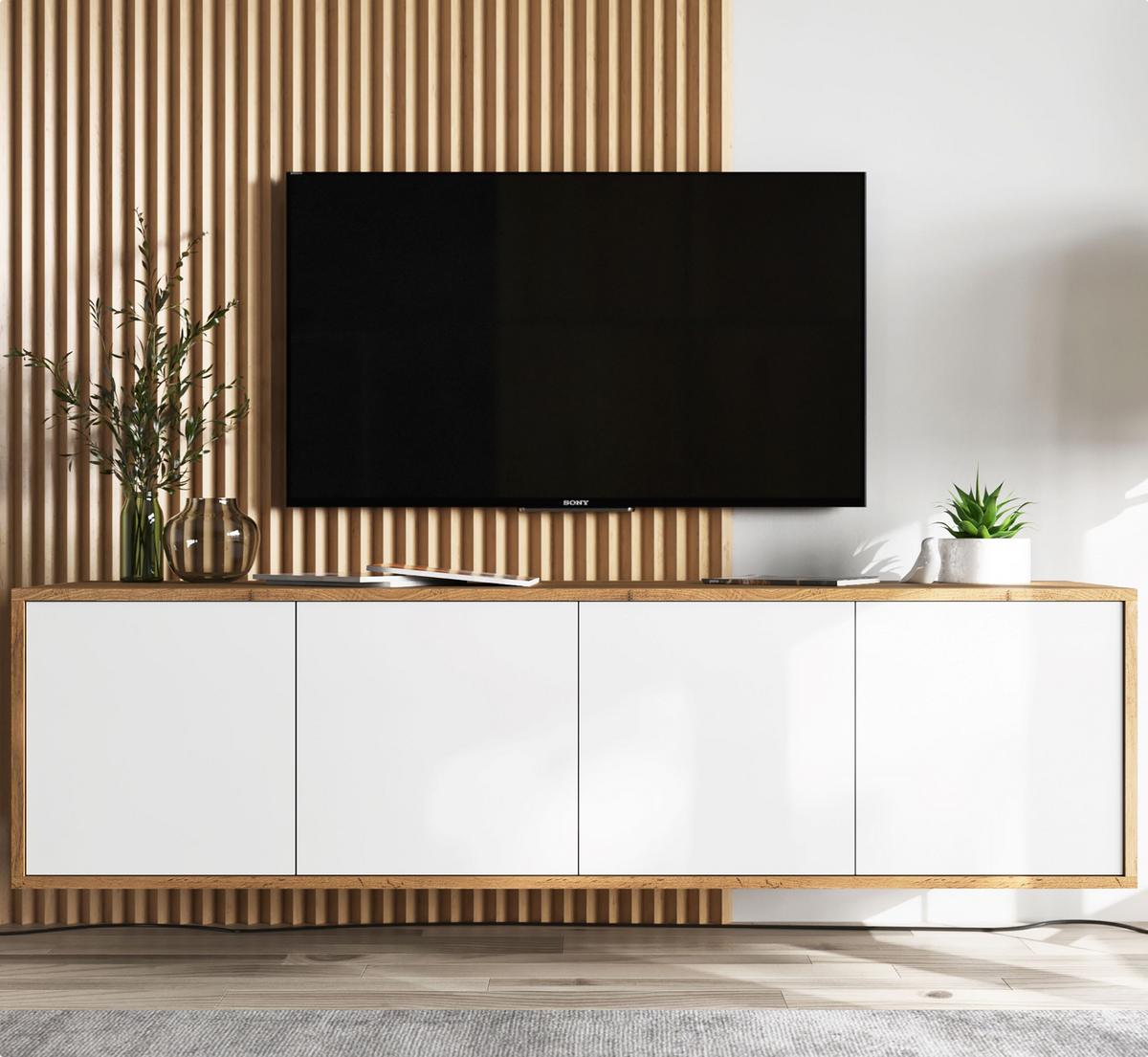 TV-SCHRANK Apollo2 Eiche wotan Weiß Matt 150 cm - Weiß, Holzwerkstoff (150/39/35cm) - Meble Lindner