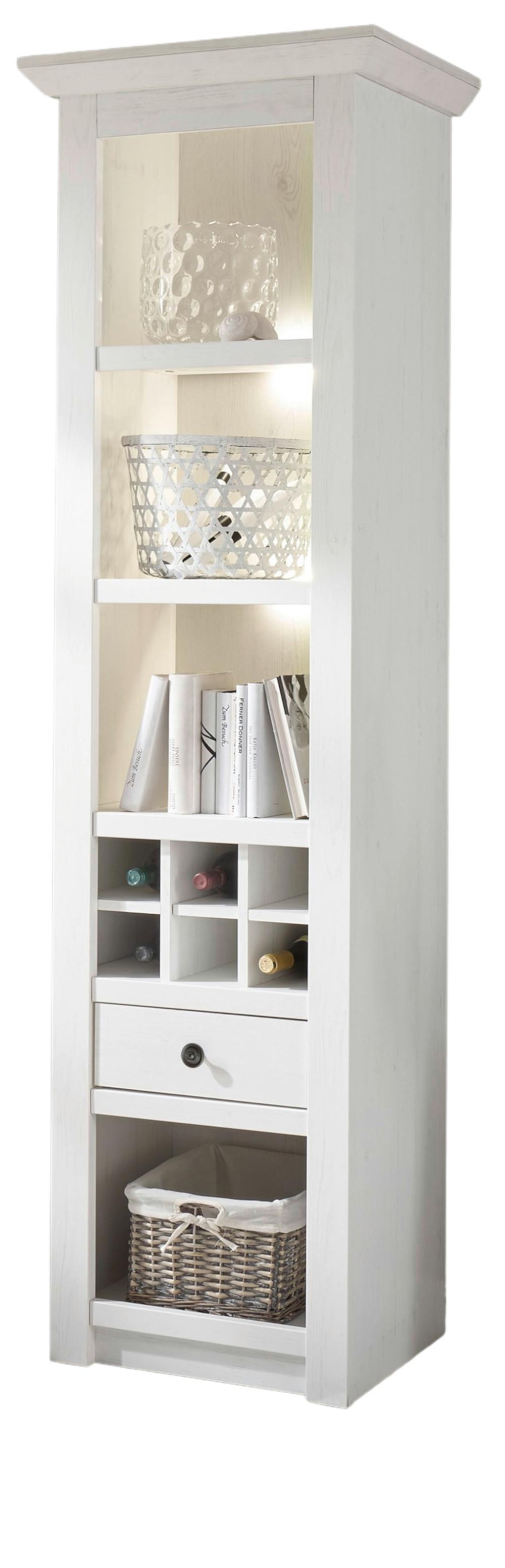 REGAL weiß Pinie 58 x 207 cm Landhaus, Vitrine mit Weinregal - Schwarz/Weiß, Holzwerkstoff/Metall (58/207/45cm) - Furn.Design