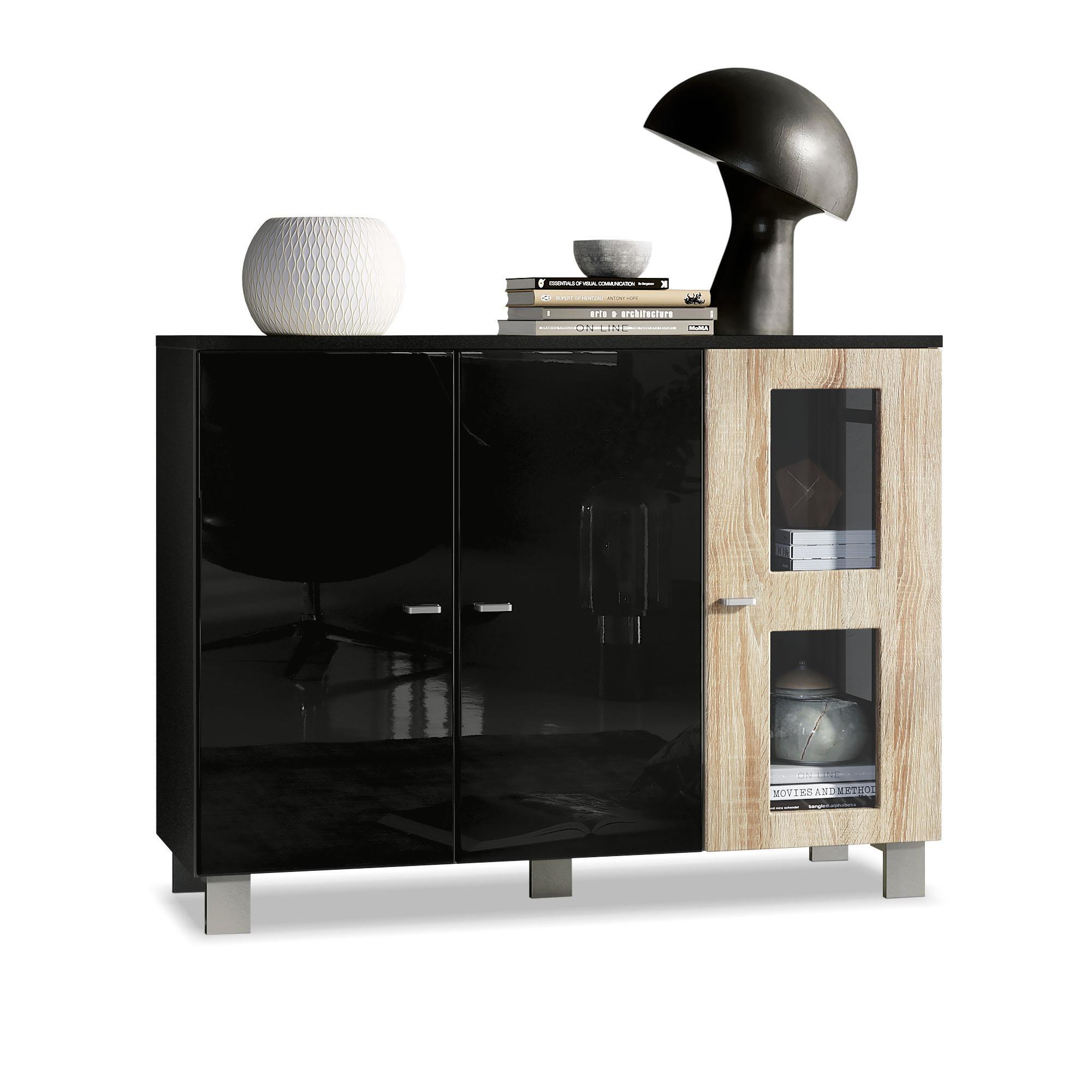 SIDEBOARD Denjo Tür in Eiche sägerau - Eiche San Remo, Holzwerkstoff (107/81/35cm) - Vladon