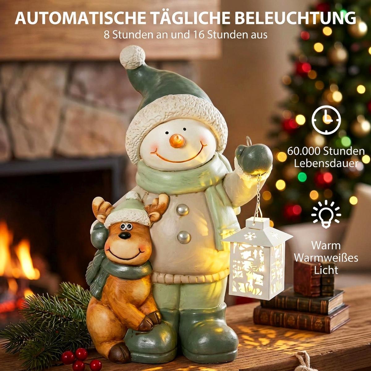 SCHNEEMANN-FIGUR Magnesiumoxid Metall Mehrfarbig - Multicolor, Stein (18/43/27cm) - HOMCOM