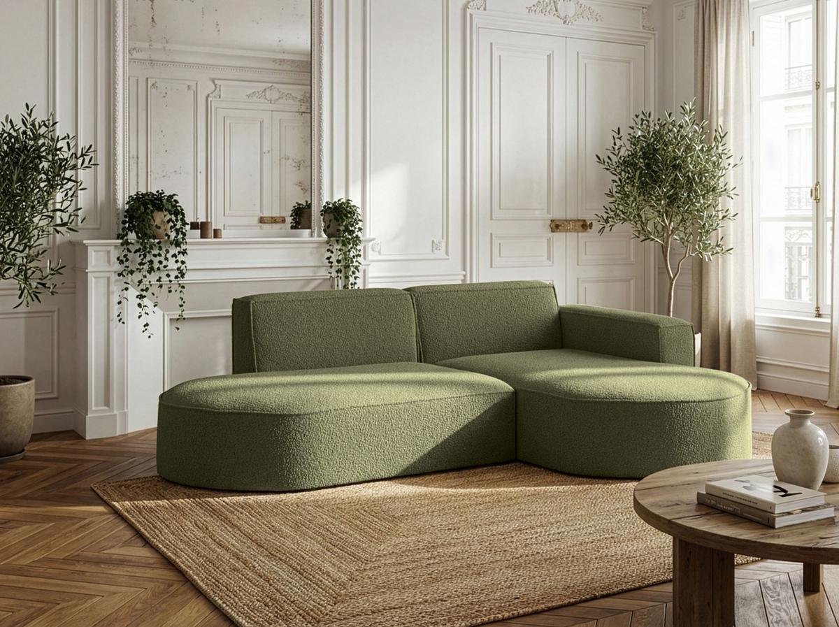ECKSOFA Hana L-Form 3-Sitzer Ecke Rechts, Boucle, Grün 241/73/168 cm - Schwarz/Grün, Textil/Metall (168/241cm) - WFL GROUP