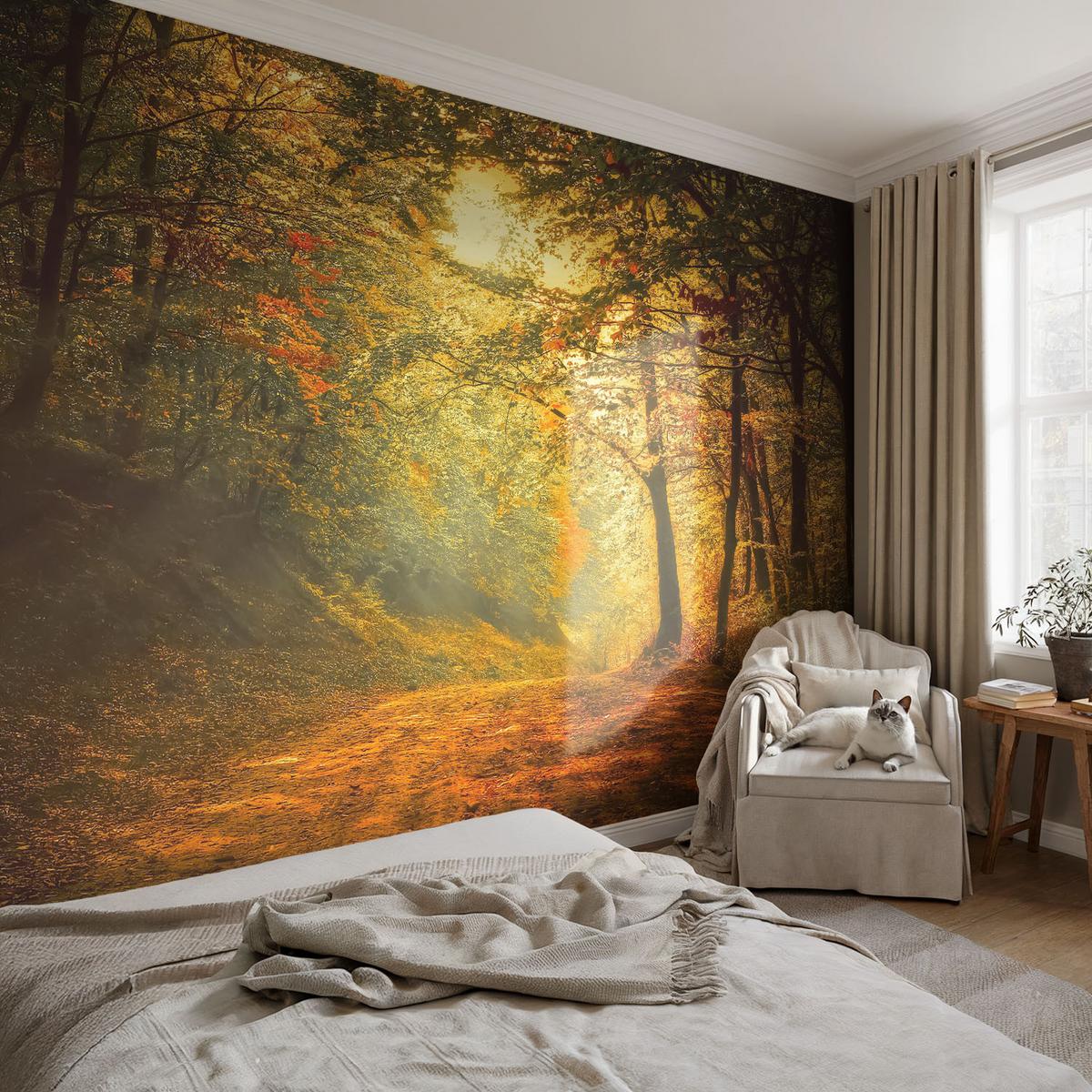 FOTOTAPETE 208x146 cm - Herbstlandschaft - Gelb, Textil (208/146cm) - Wallfluent