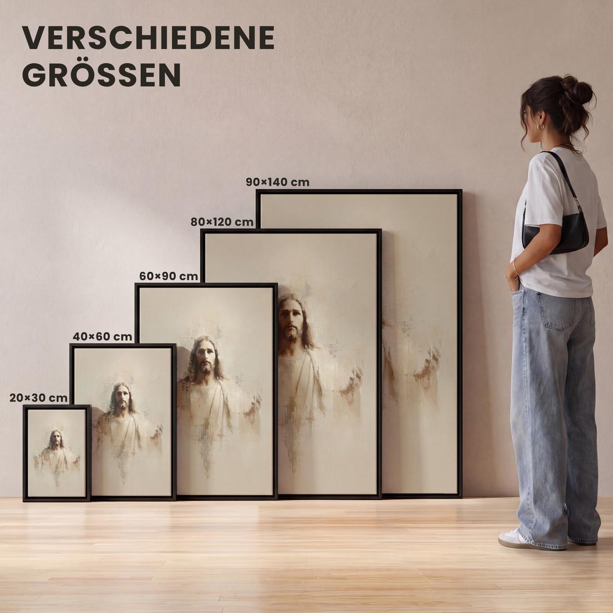 LEINWAND Bilder mit Rahmen - Porträt - Abstrakt - Jesus - Beige - 80x120 - Beige, Textil (80/120cm) - MuchoWow