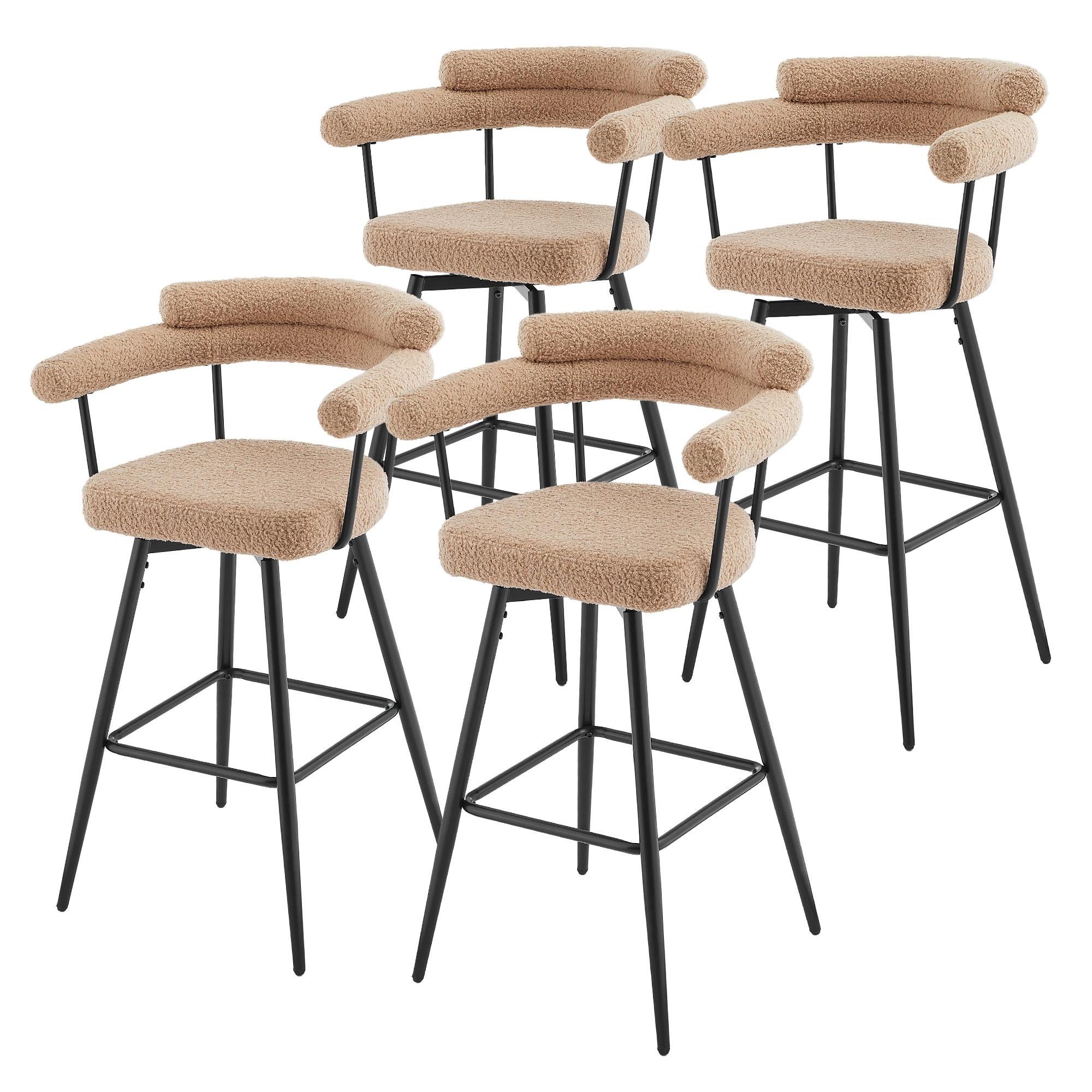 BARHOCKER 4er Set drehbar Braun mit Teddy-Stoff 76 cm hoch - Schwarz/Braun, Textil/Metall (61/103/55cm) - ML-DESIGN