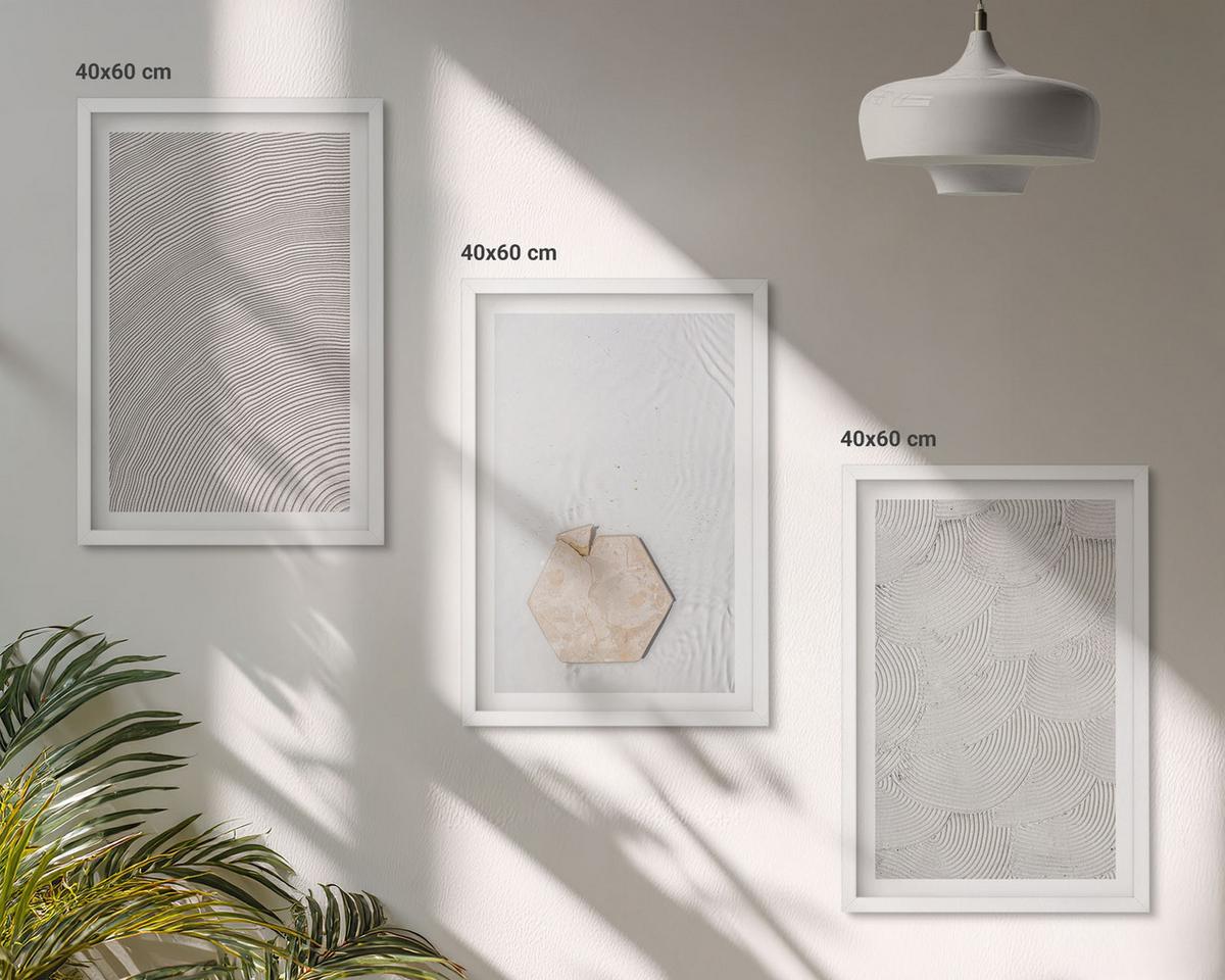 BILDER SET 3er Set - 40x60 cm Weißer Rahmen - Leichte Boho-Sandtexturen - Weiß, Kunststoff (40/60cm) - TULUP