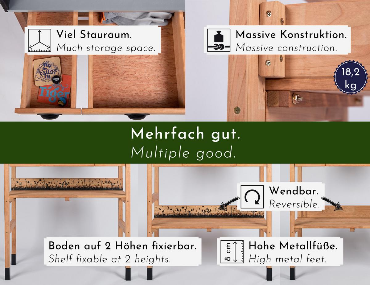 PFLANZTISCH aus Kirschbaum-Holz wetterfest , mit Schubladen, für Garten und Balkon - Braun, Holz (45/85/130cm) - WONDERMAKE