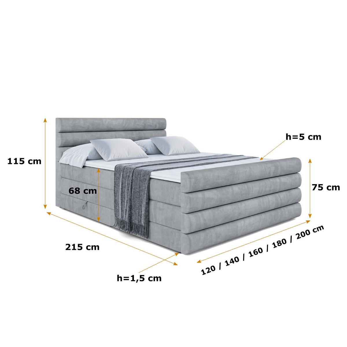 BOXSPRINGBETT CELESTIA-Z KING - 180x200 - H3/H4 - Grau - Grau, Holzwerkstoff (180/200cm) - ALTDECOR