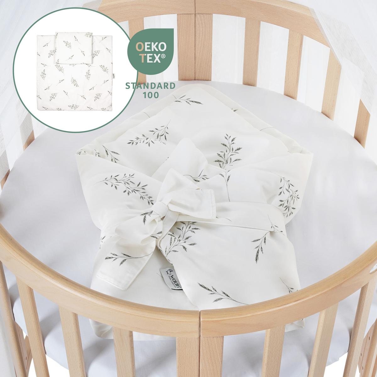 BABYBETT NATUR OVAL 7in1 mit Matratze und Himmelset - Naturfarben/Weiß, Holz/Textil (73/125cm) - waldin