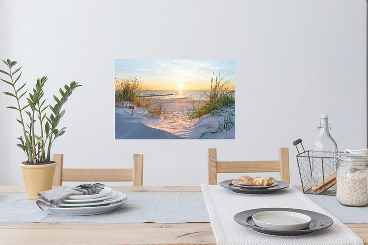 WANDTATTOO Strand - Sonne - Düne - Gras - Sand - Horizont Deko Wohnzimmer 60x40 cm - Hellblau, Kunststoff (60/40/0.1cm) - MuchoWow
