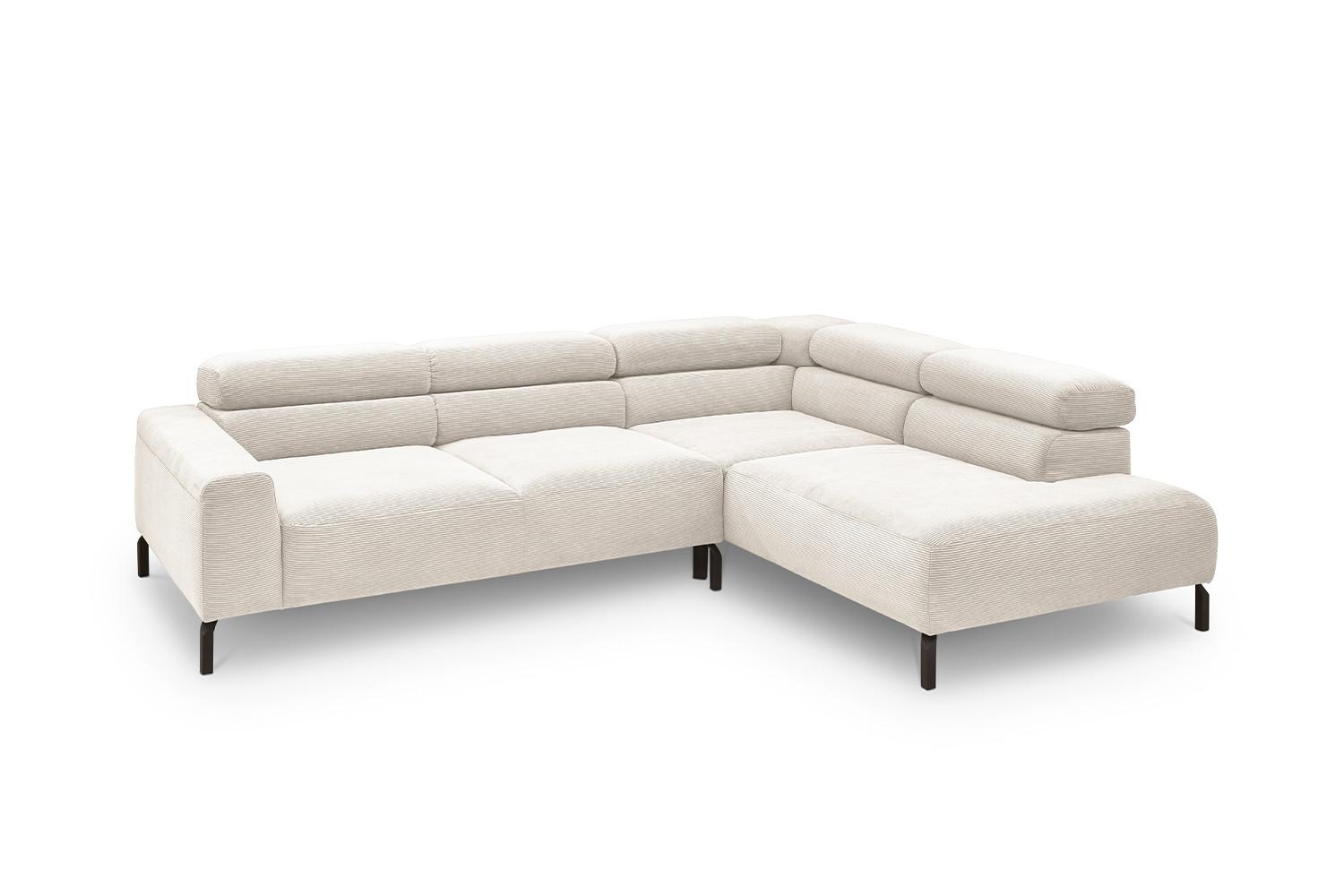 ECKSOFA DELIA Weiß Cord - Schwarz/Weiß, Textil/Metall (276/219cm) - KAWOLA
