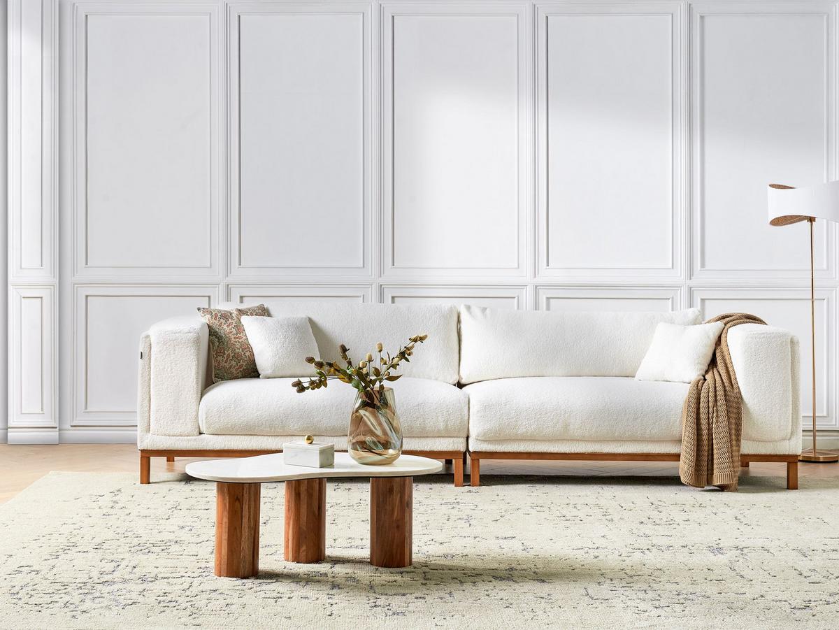 4-SITZER-SOFA Bouclé Cremeweiß Veng - Creme/Weiß, Textil (308/79/90cm) - Beliani
