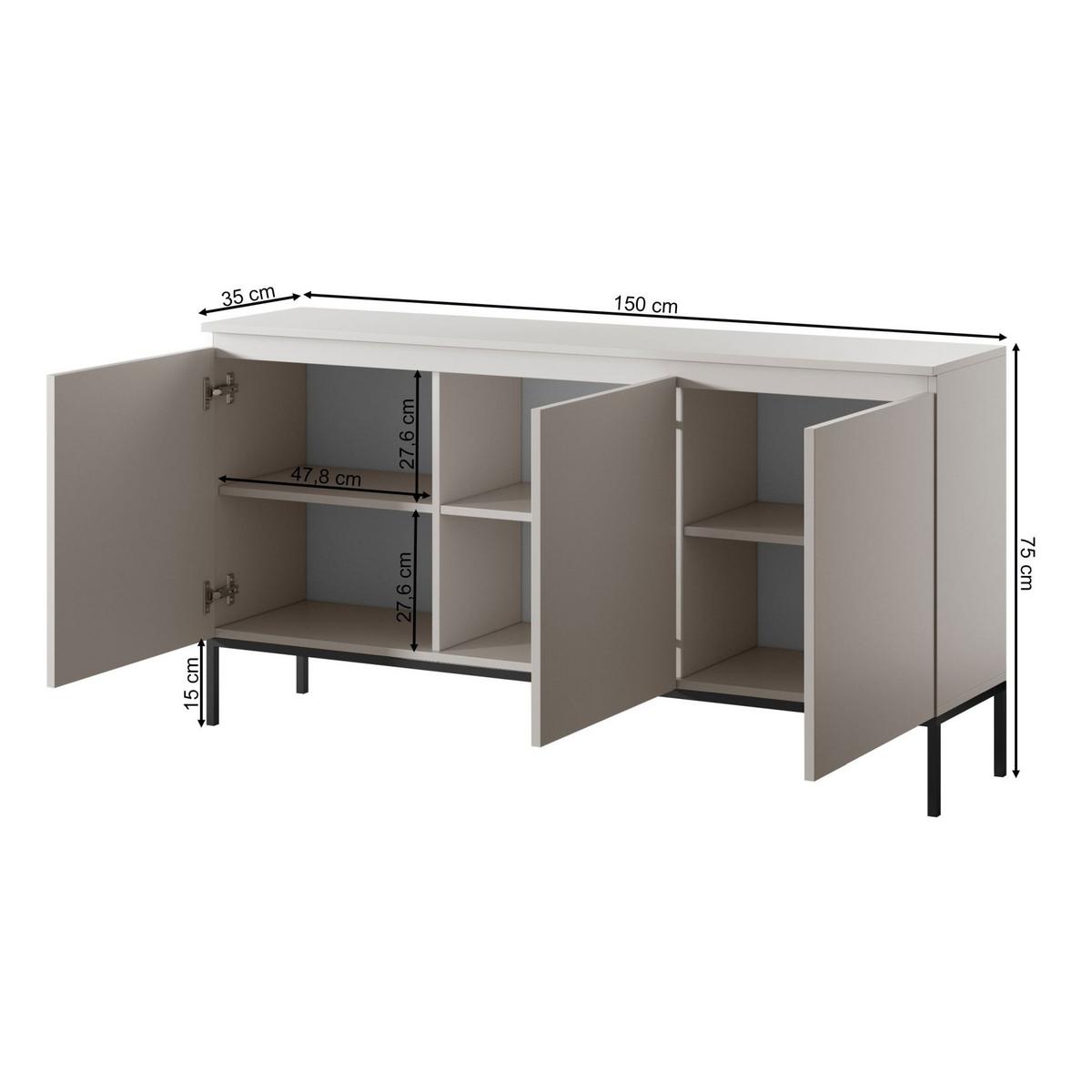 SIDEBOARD Bemmi Beige mit schwarzen Beinen 3-türig 150 cm - Beige/Schwarz, Holzwerkstoff/Metall (150/71.5/35cm) - Selsey