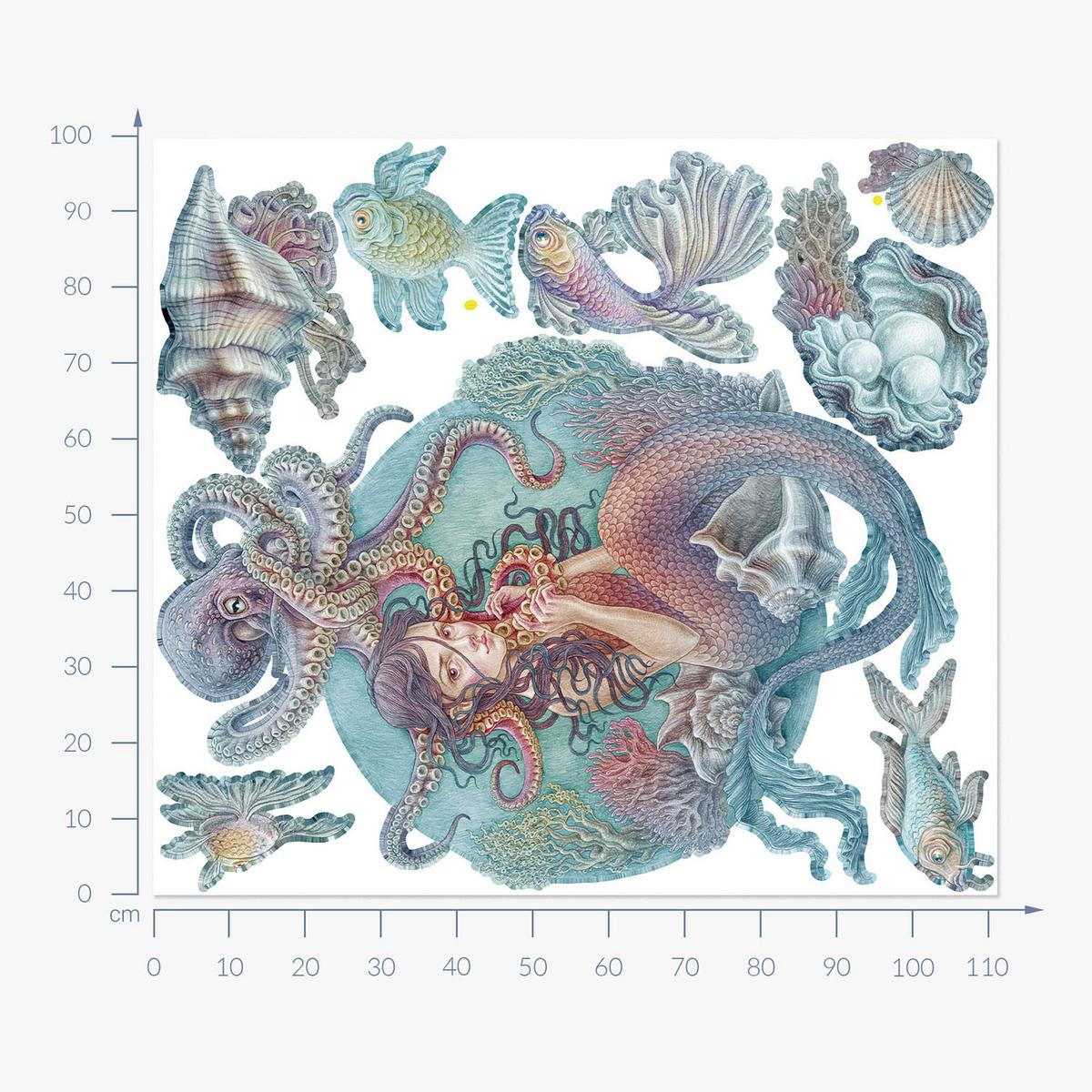 WANDAUFKLEBER 100x112cm - Unterwasser-Meerjungfrauen - Multicolor, Kunststoff (100/112/0.1cm) - Wallfluent