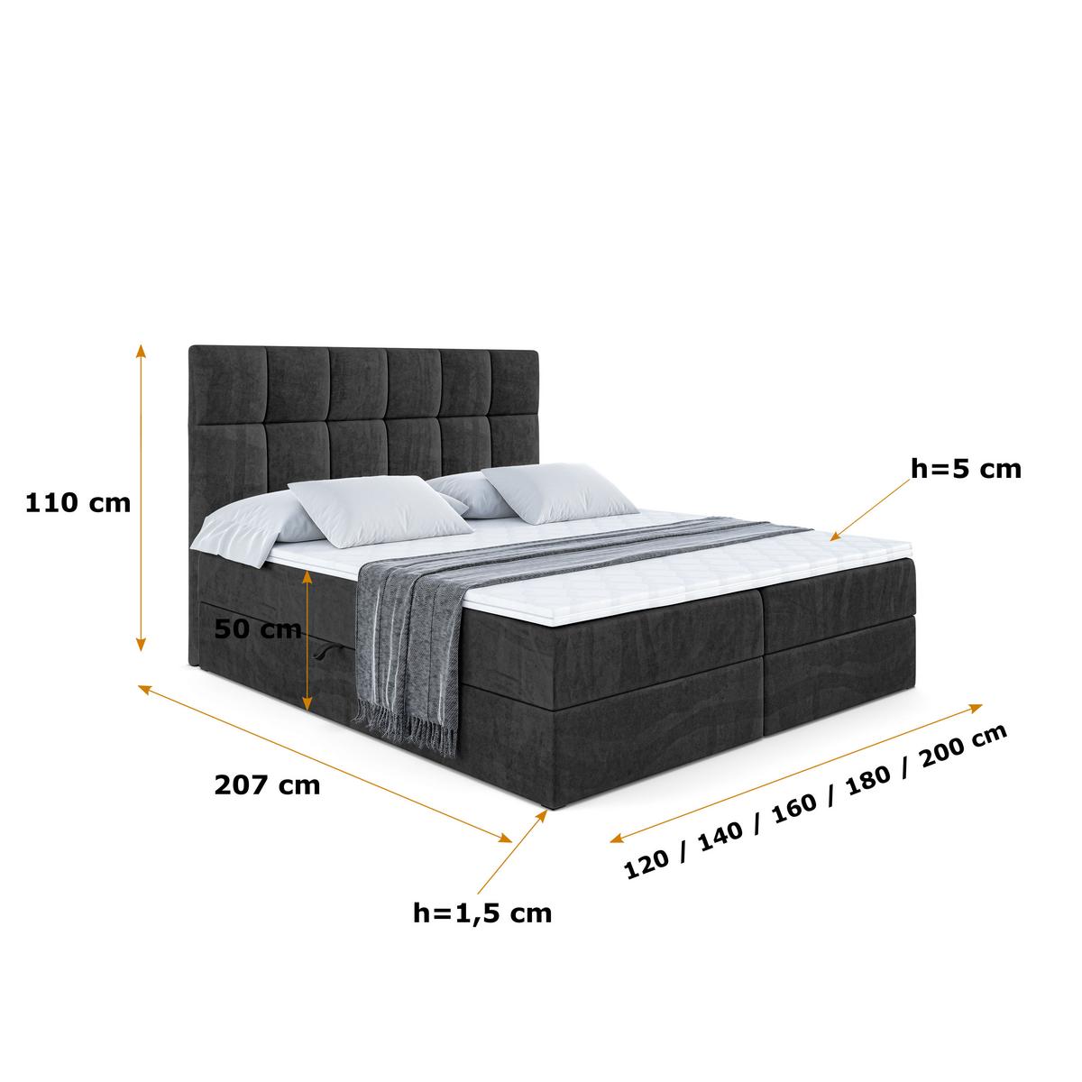 BOXBETT mit H3-Matratze und Lattenrost - RICAR - 140x200 Schwarz - Schwarz, Holzwerkstoff (140/200cm) - ALTDECOR