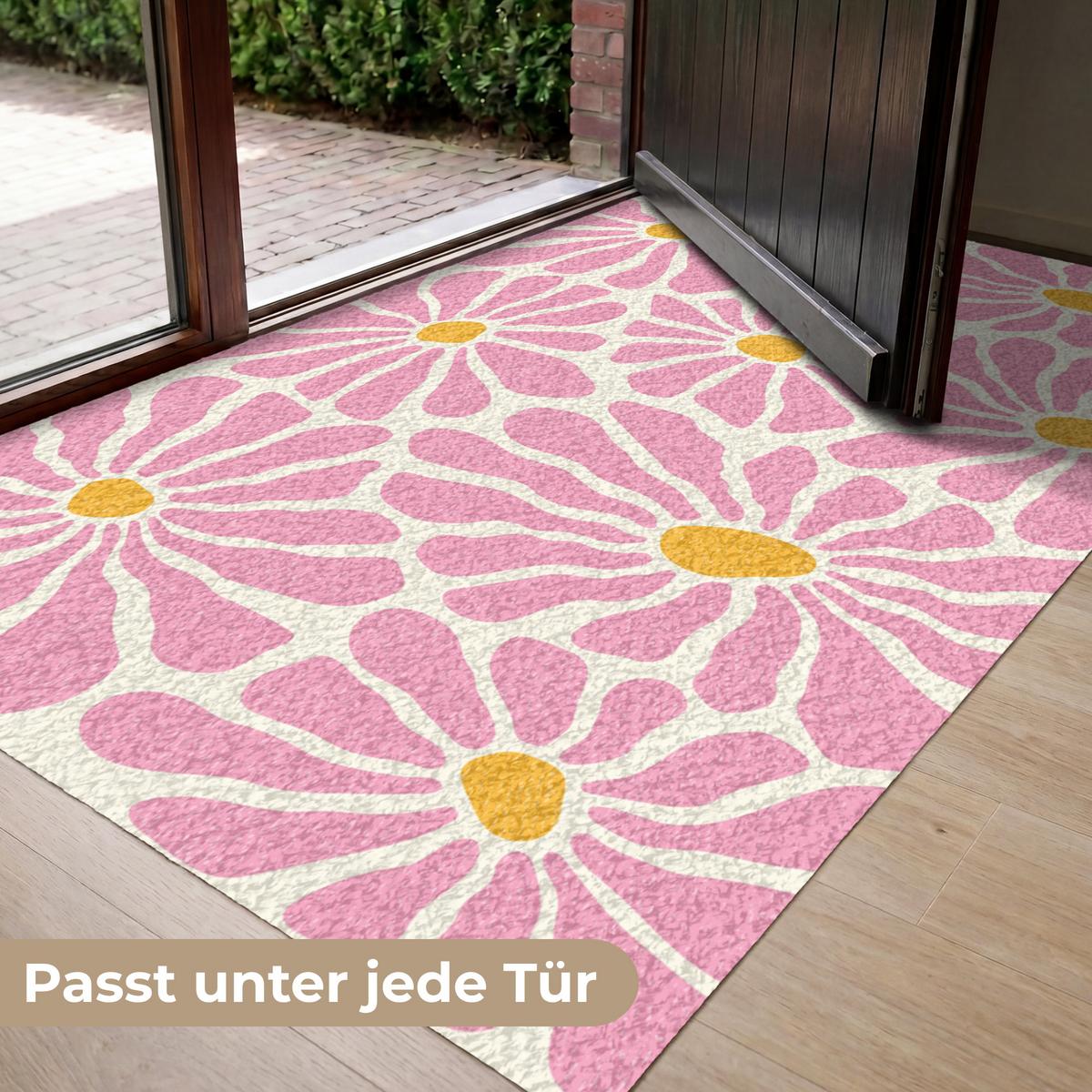 FUSSMATTE Blumen - Muster - Rosa - Beige - Orange Sauberlaufmatte 150x90 cm - Rosa, Kunststoff (150/0.4cm) - MuchoWow