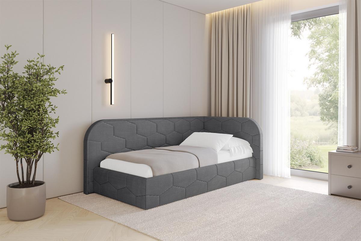EINZELLBETT Jugendbett mit Bettkasten und Matratze H3/H4, Links - JAXY 100x200 Dunkelgrau - Graphitfarben, Holzwerkstoff/Textil (100/200cm) - ALTDECOR