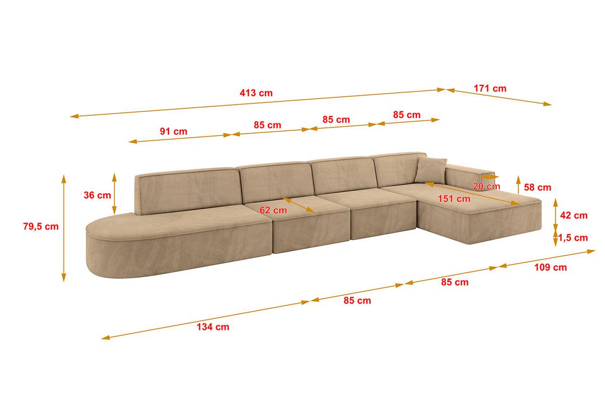 ECKSOFA Ottomane Rechts IREA-L3-v4 - 413x171x79 cm Beige - Beige, Holzwerkstoff/Textil (171/413cm) - ALTDECOR