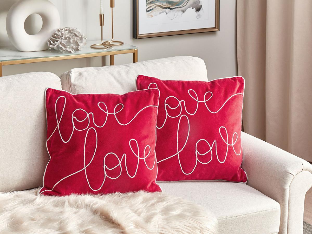 DEKOKISSEN 2er-Set Rot 45/45 cm Siderasis - Rot/Weiß, Textil (45/45cm) - Beliani