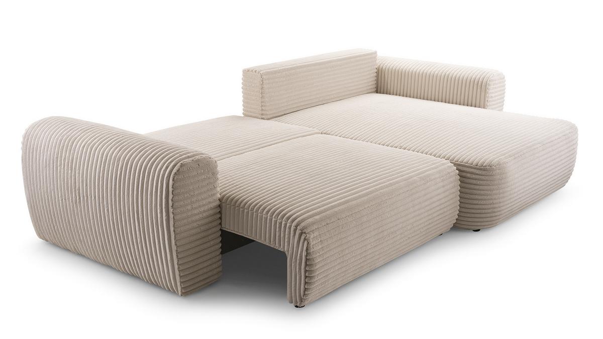 ECKSOFA VIVA Beige Kordstoff mit Schlaffunktion - Beige, Holz (297/169cm) - MASSENO