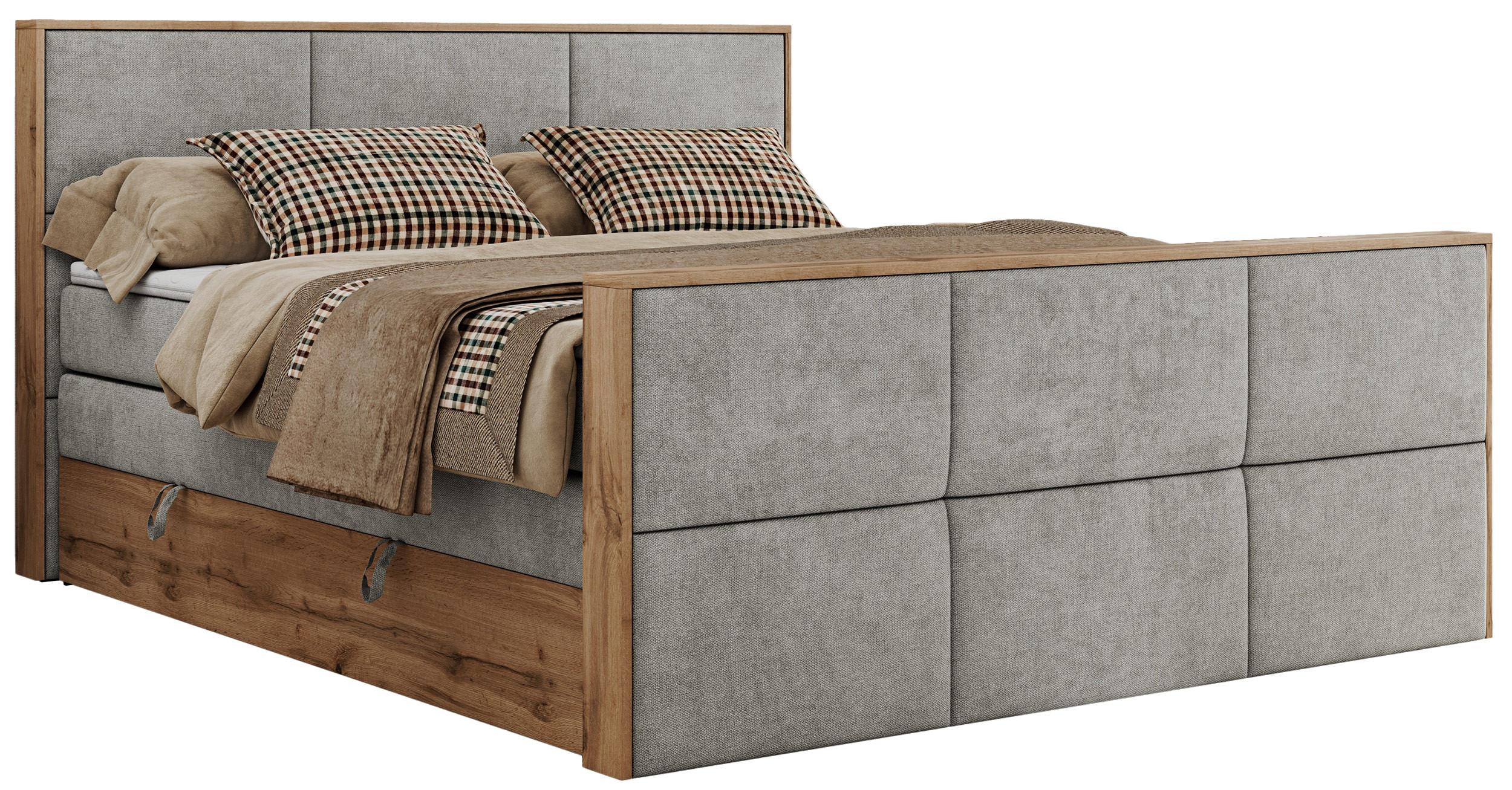 BOXSPRINGBETT ALBERO 2 KING DUO 140/200 Hellgrau Strukture - H4 - Hellgrau, Holz/Textil (140/200cm) - MKS