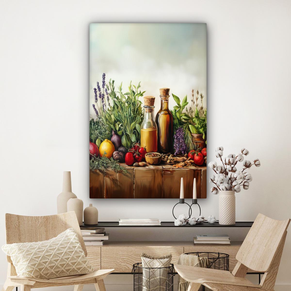 LEINWANDBILD Stilleben - Kräuter - Gewürze - Früchte - Farbenfroh Deko XXL 80x120 cm - Grün, Textil (80/120cm) - MuchoWow