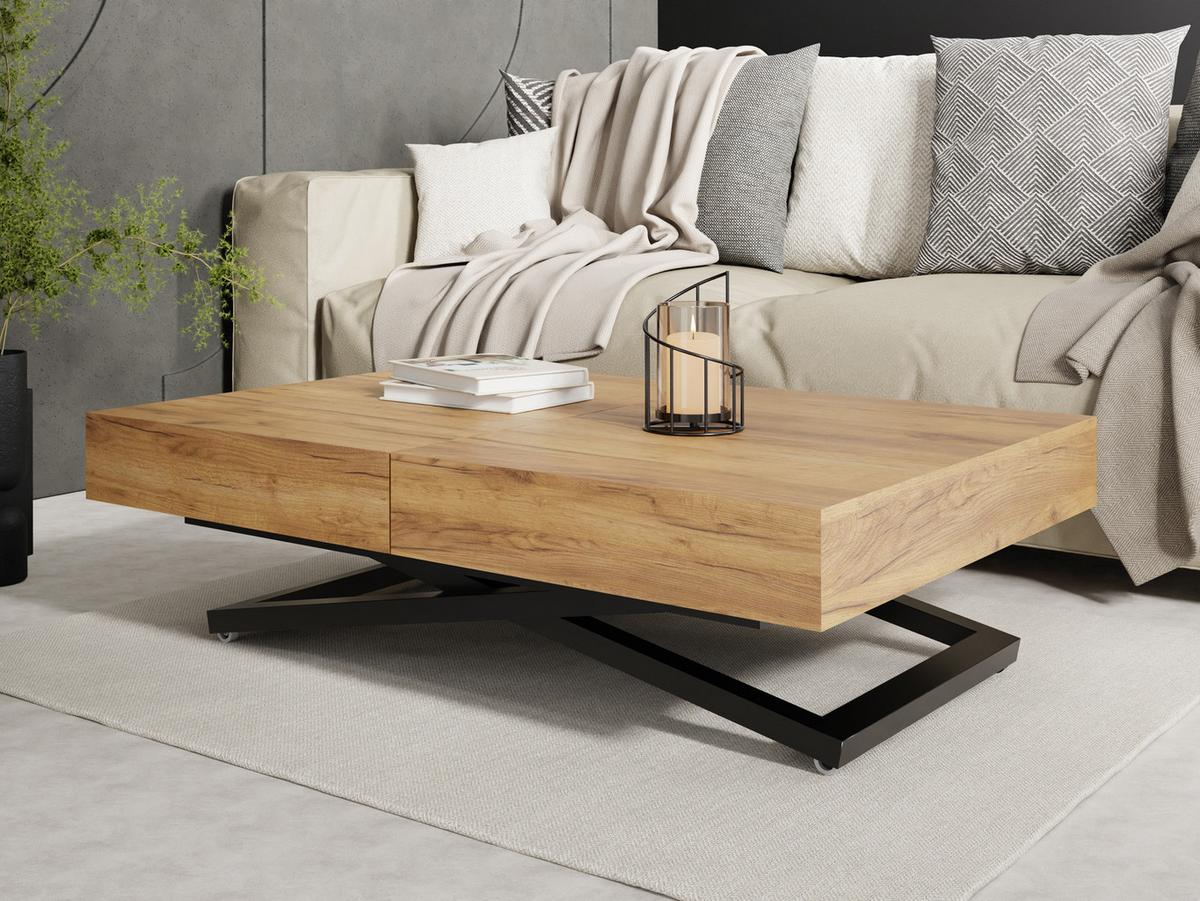 COUCHTISCH Cavetta X höhenverstellbar ausziehbar, Craft Eiche 120-200/80/27-76 cm - Eiche Wotan/Schwarz, Holzwerkstoff/Metall (80/120/76cm) - WFL GROUP