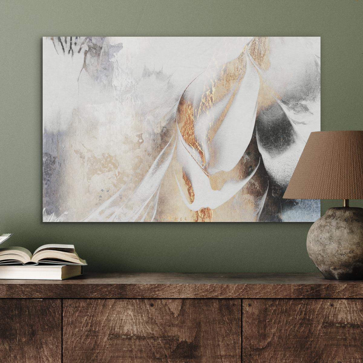 AKUSTIKBILD Luxus - Abstrakt - Gold - Weiß Wanddeko 70x50 cm - Goldfarben, Kunststoff (70/50/0.9cm) - MuchoWow